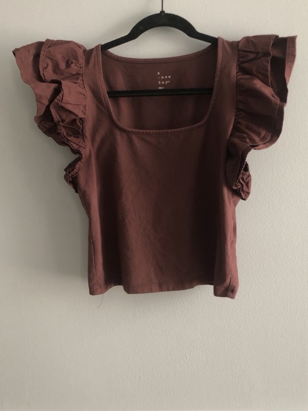 a new day Rust Brown Ruffle Sleeve Crop Top